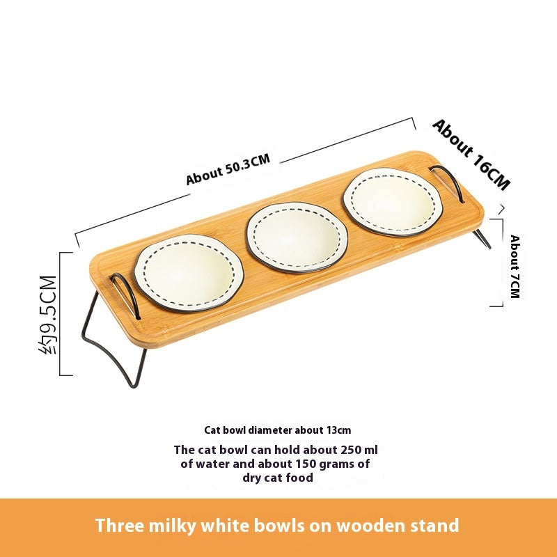 Pet Wooden Rack Ceramic Bowl