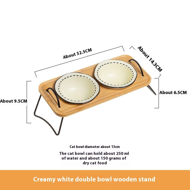 Pet Wooden Rack Ceramic Bowl