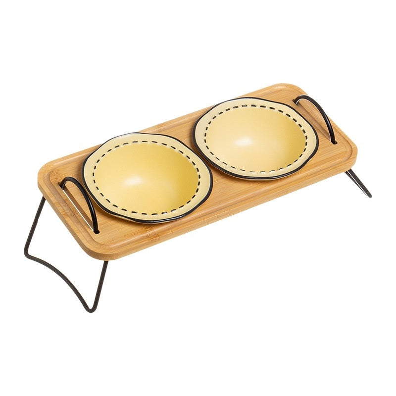 Pet Wooden Rack Ceramic Bowl