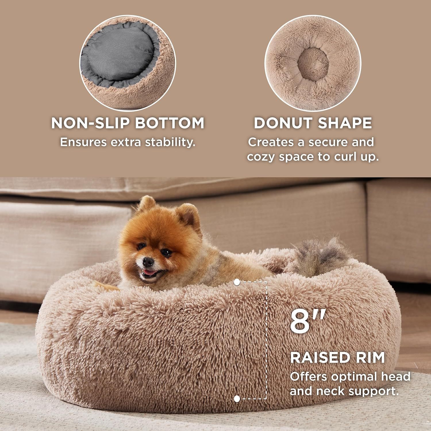 Indoor Solid Round Fluffy Plush Pet Bed